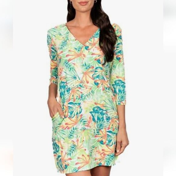 NWT Banana Boat UPF 50+ Women's V-Neck Printed Tank Dress UV Sun Protection Flor - Picture 2 of 11